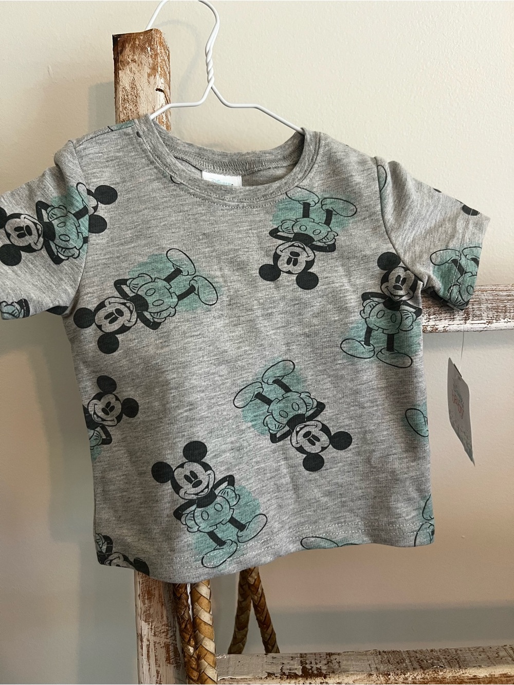 Disney Mickey Mouse Allover Print Tee - Gray & Mint